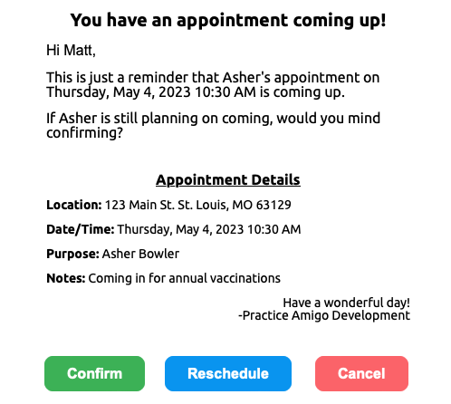 appointment reminders email template